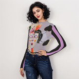 Typewriter long sleeve mesh top