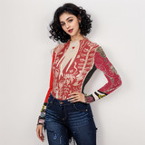 Red rabbits garden long sleeve mesh top