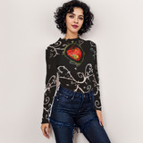 Black white pinky sacred heart long sleeve mesh top
