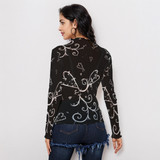 Black white pinky sacred heart long sleeve mesh top