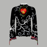 Black white sacred heart bell sleeve mesh top