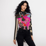 Red scarf long sleeve mesh top