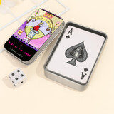 Baby of the house playing cards in metal box