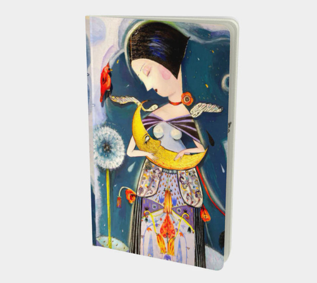Blue girl holding the moon small journal