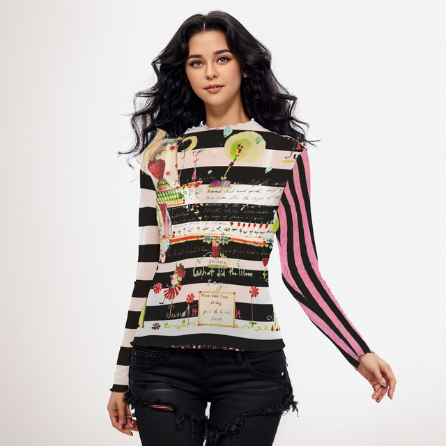 Stripey strawberry long sleeve mesh top Stripey strawberry long sleeve mesh top