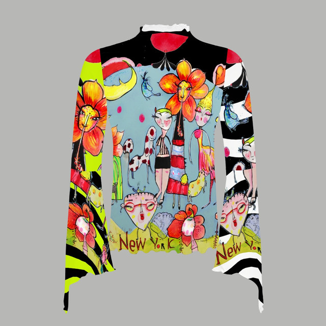 New York Garden Bell Bottom Sleeve Mesh Top