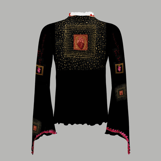 Sacred heart bell sleeve mesh top