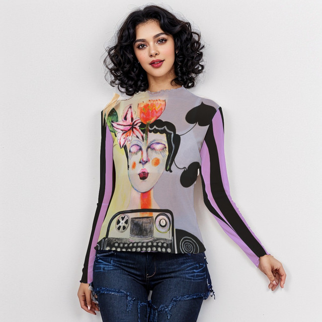 Typewriter long sleeve mesh top