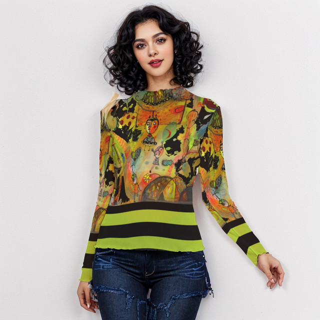 Garden long sleeve mesh top