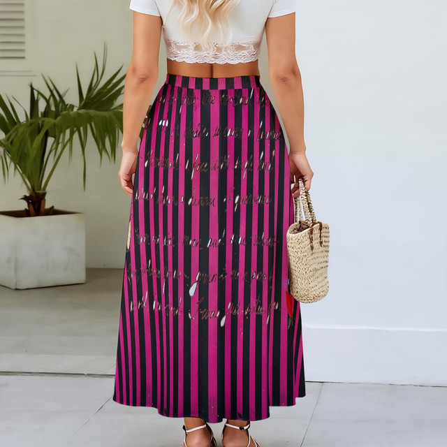 Magenta hand writing maxi chiffon skirt