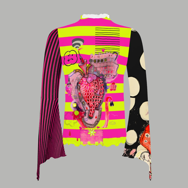 Punk heart bell sleeve mesh top