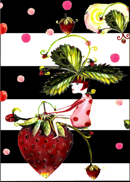 Strawberry pixie blank card