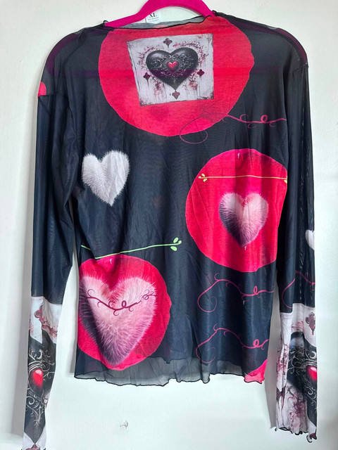 SAMPLE SALE Black hearts long sleeve mesh top