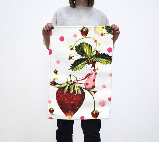 Tea towel-strawberry bike rider