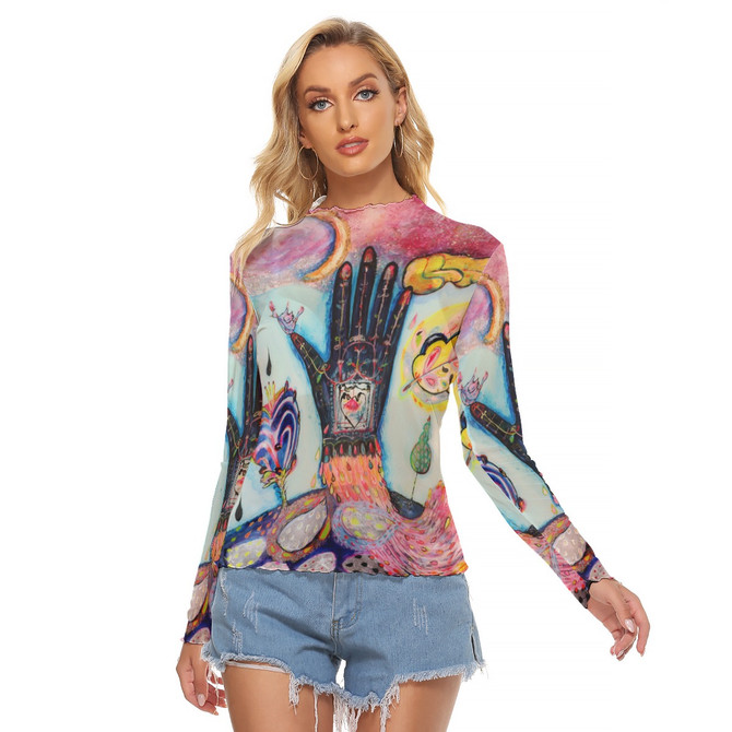 Blue hand mesh top
