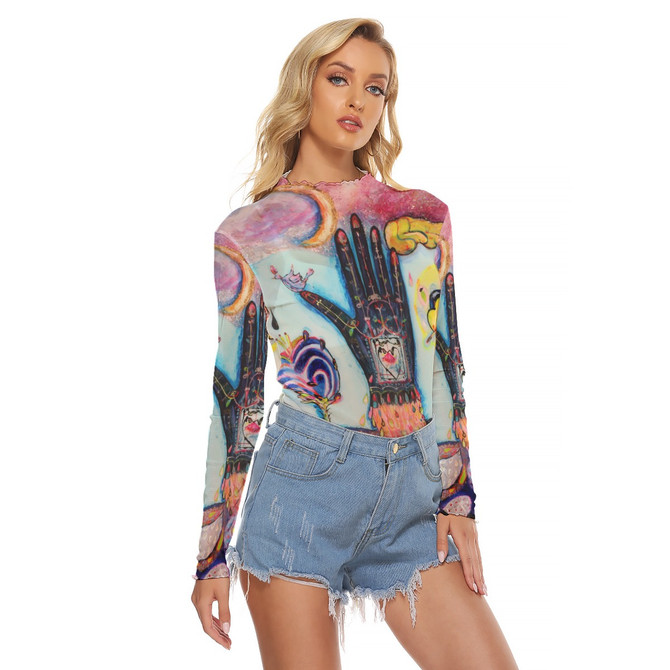 Blue hand mesh top