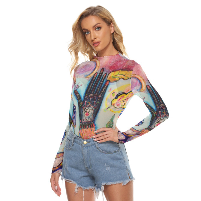 Blue hand mesh top