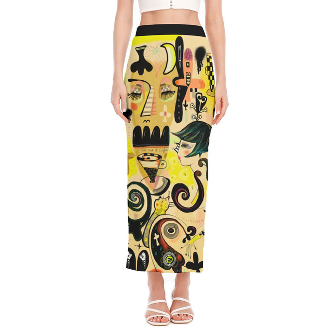 Iced coffee Side Slit Long Skirt