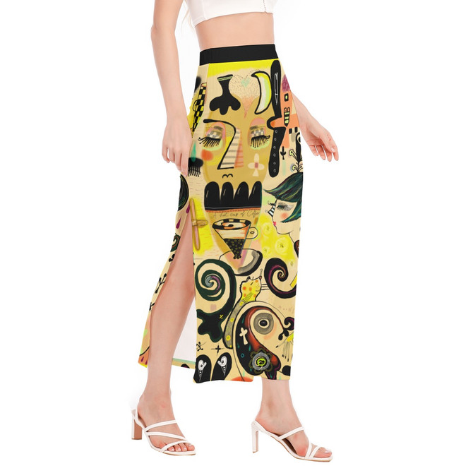 Iced coffee Side Slit Long Skirt