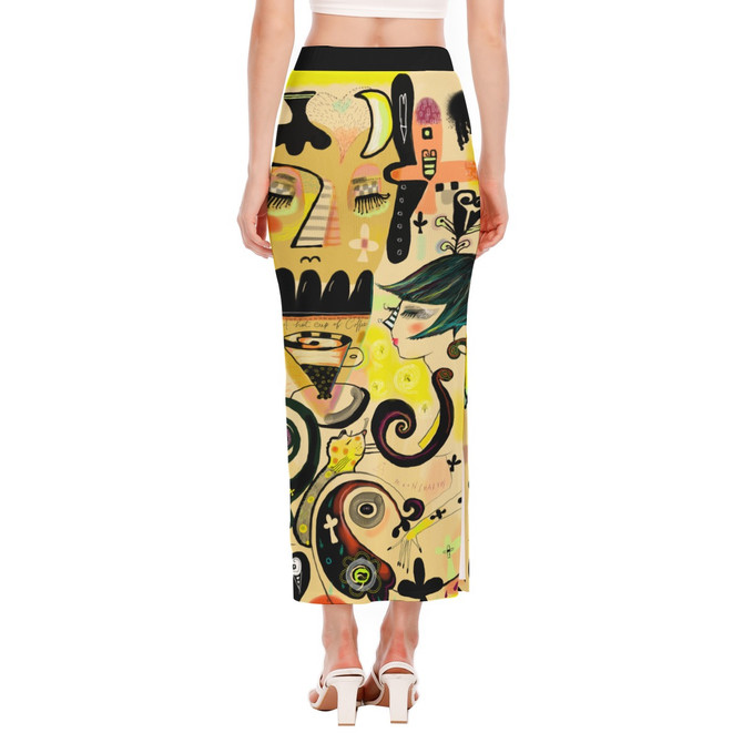 Iced coffee Side Slit Long Skirt