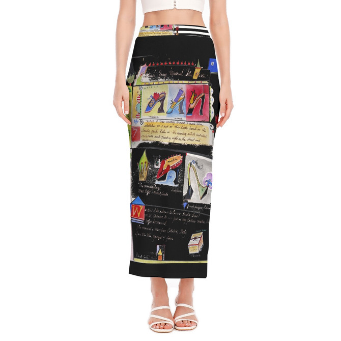 Sketchbook side slit long skirt