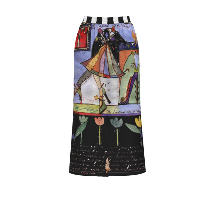 Shoe stripes front slit 100% cotton women's skirt