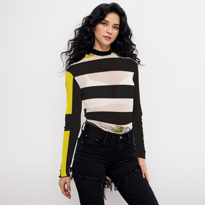 Medusa driving a Cadillac long sleeve mesh top
