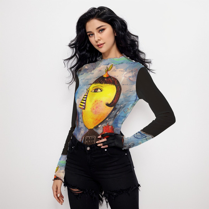 Lemony girl long sleeve mesh top