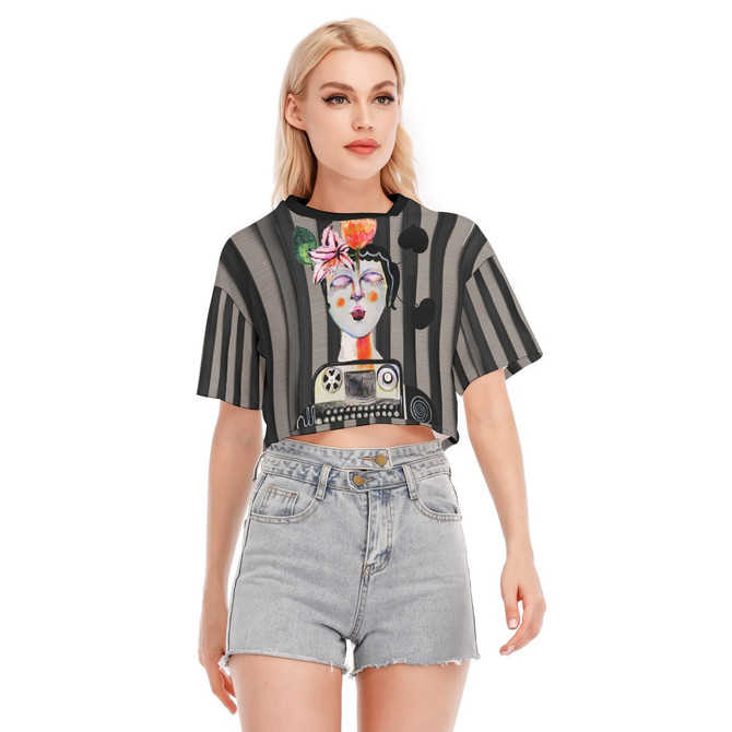 Stripey typewriter crop top 100% cotton