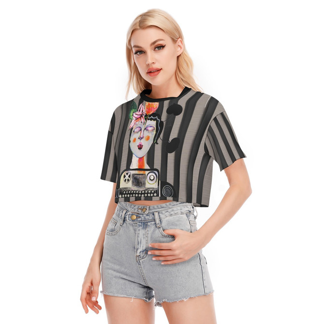 Stripey typewriter crop top 100% cotton