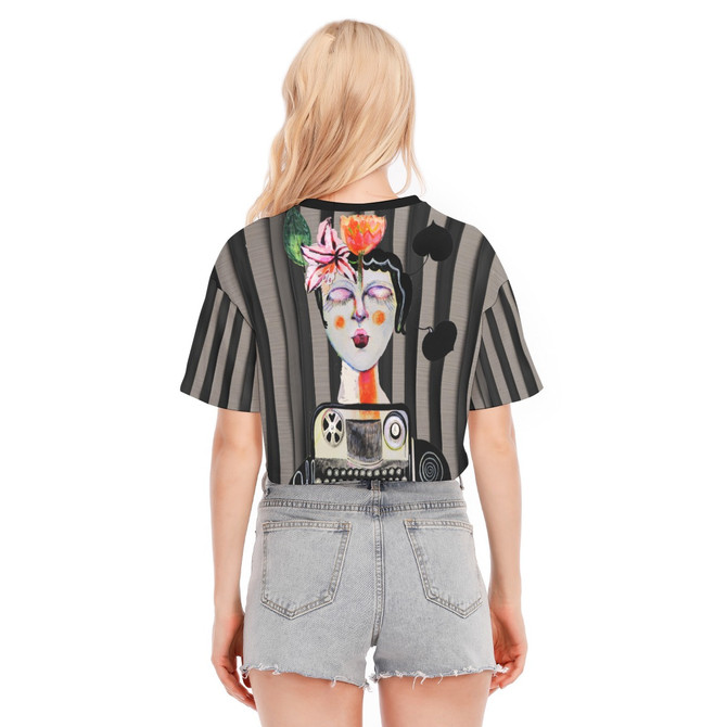 Stripey typewriter crop top 100% cotton