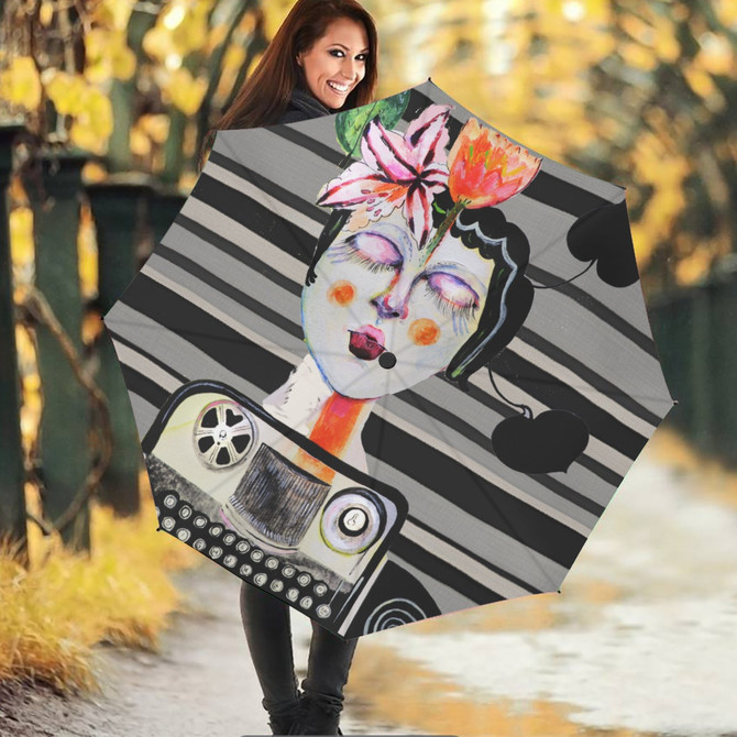 Stripey typewriter girl Umbrella