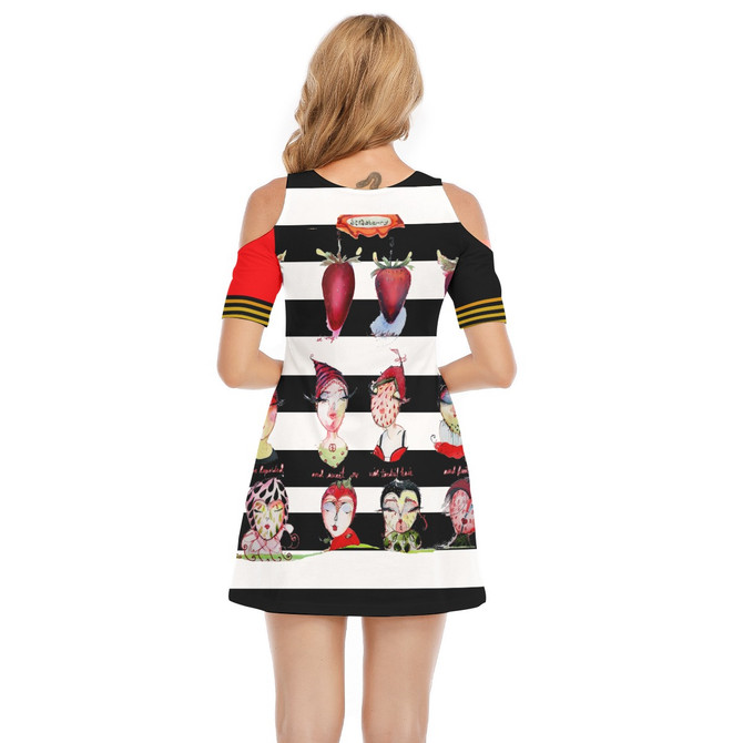 Strawberry pixie shoulder cut out dress 100% cotton