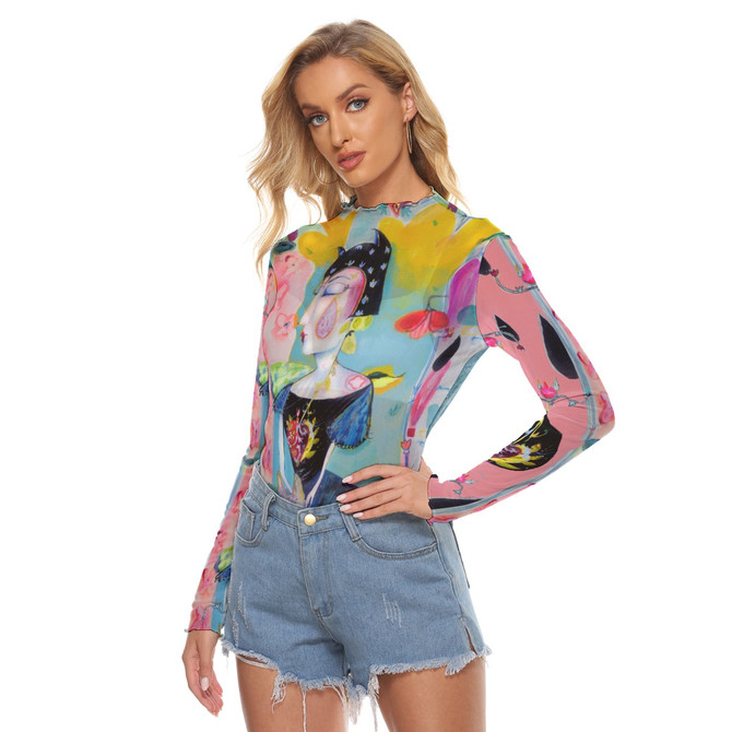 Dog Goddess long sleeve mesh top