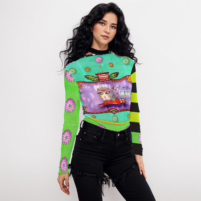 Myself as my cat long sleeve mesh top