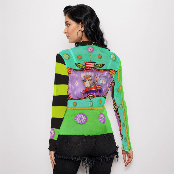 Myself as my cat long sleeve mesh top