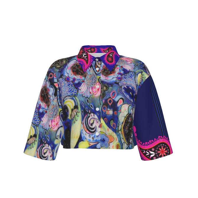 Blue hearts crop jacket 100% cotton