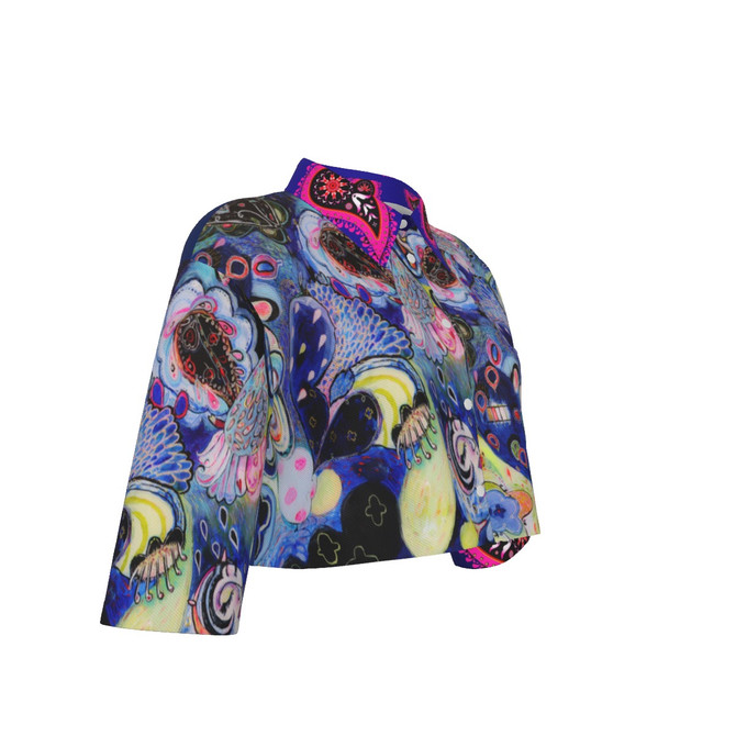 Blue hearts crop jacket 100% cotton