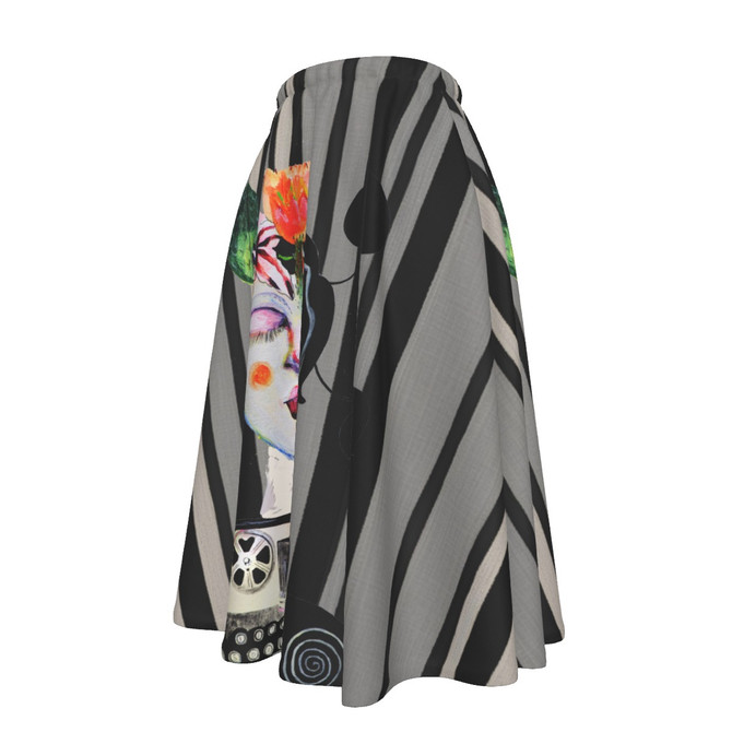 Stripey typewriter flare skirt with pockets