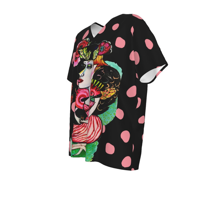 Winged Goddess bat sleeve V neck shirt