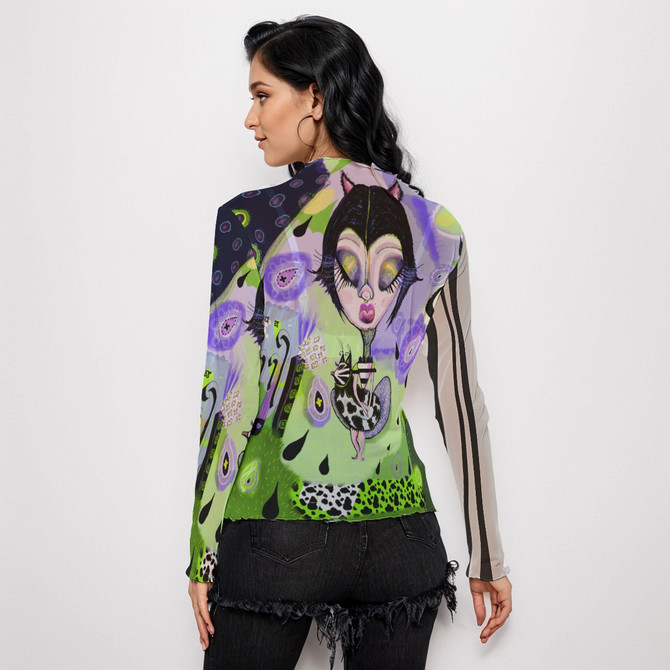Cat cuddler long sleeve mesh top