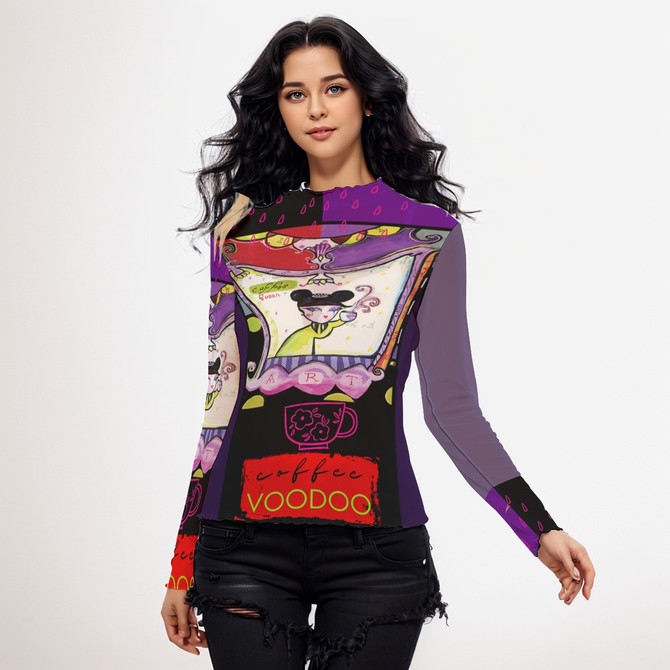 Coffee Voodoo long sleeve mesh top