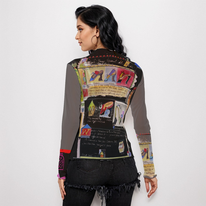 Shoe sketch long sleeve mesh top