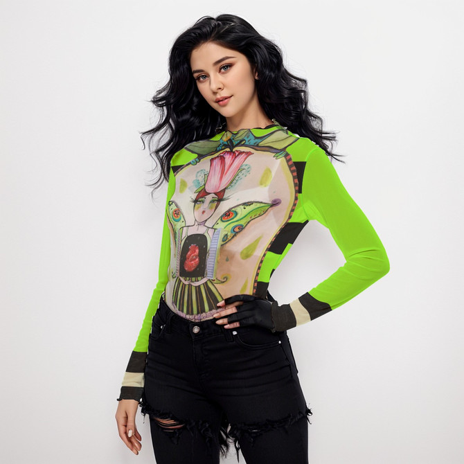 Luna moth long sleeve mesh top