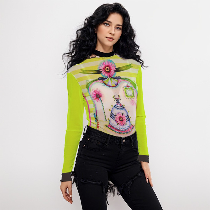 Gerber Daisy long sleeve mesh top