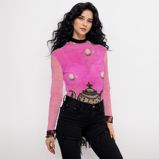 Tea pot long sleeve mesh top