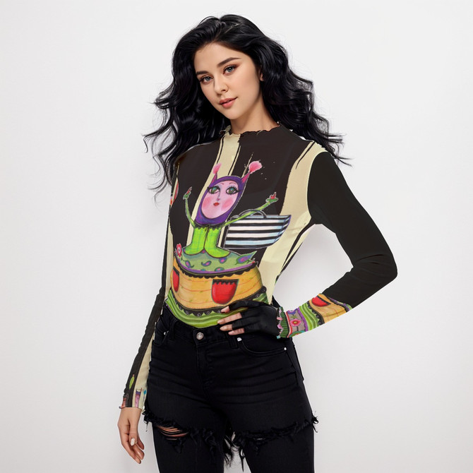 Rainbow girl long sleeve mesh top