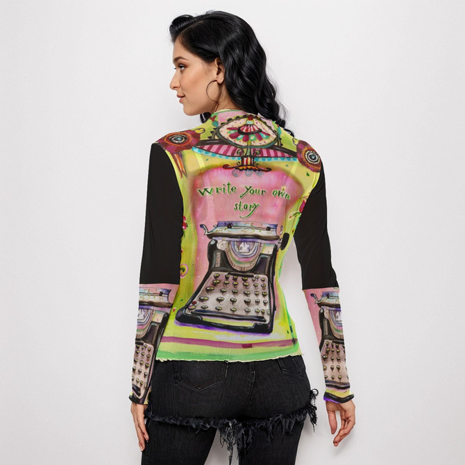 Write your own story long sleeve mesh top