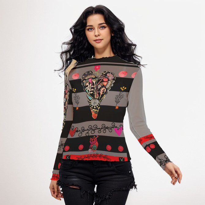 This heart long sleeve mesh top