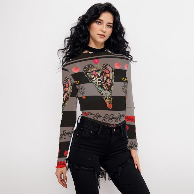 This heart long sleeve mesh top